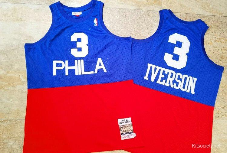 Men's Allen Iverson Blue And Red Retro Classic Team Jersey