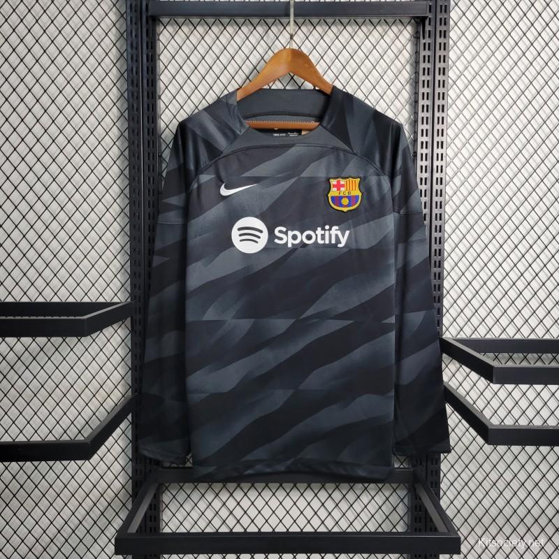 : Barcelona II Long Sleeve Adult Goalkeeper Jersey (S)  Black/Orange : Sports & Outdoors